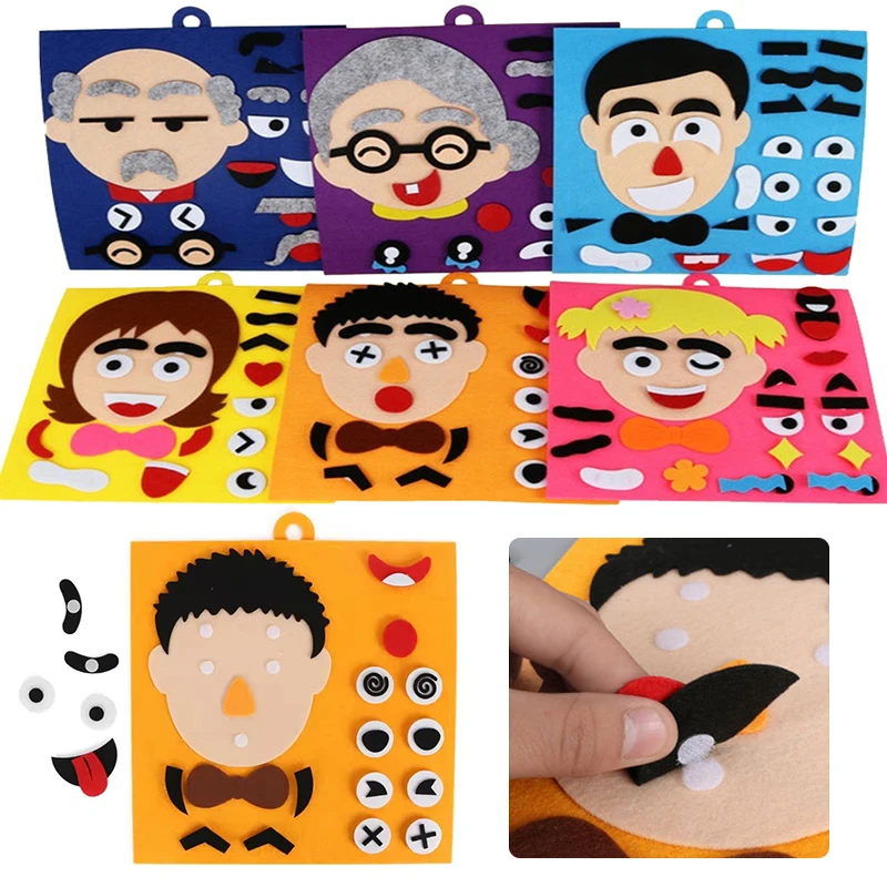 Puzzle che cambia emozione fai-da-te Feltro Tutti i 6 stili Espressione facciale Montessori Gioco di interazione fai-da-te Puntelli Giocattoli Materiale didattico ZYF