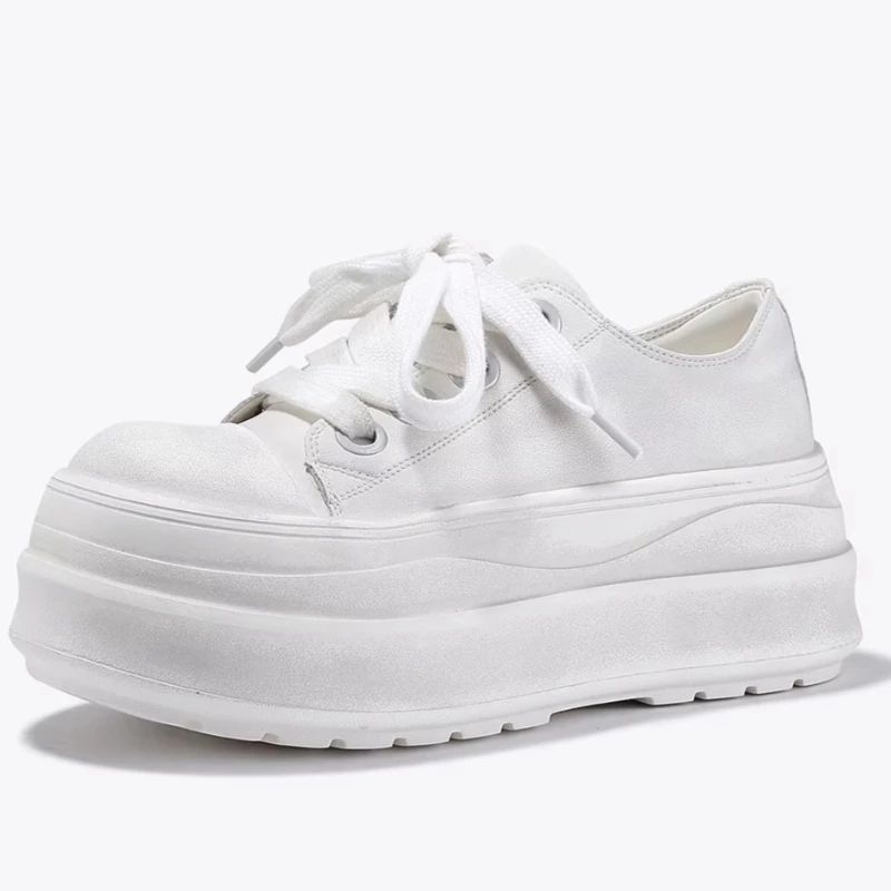 

Женские белые кроссовки в ретро-стиле на толстой подошве, увеличивающие рост, для повседневной носки с широкими брюками, спортивные, в стиле «хлебные туфли»