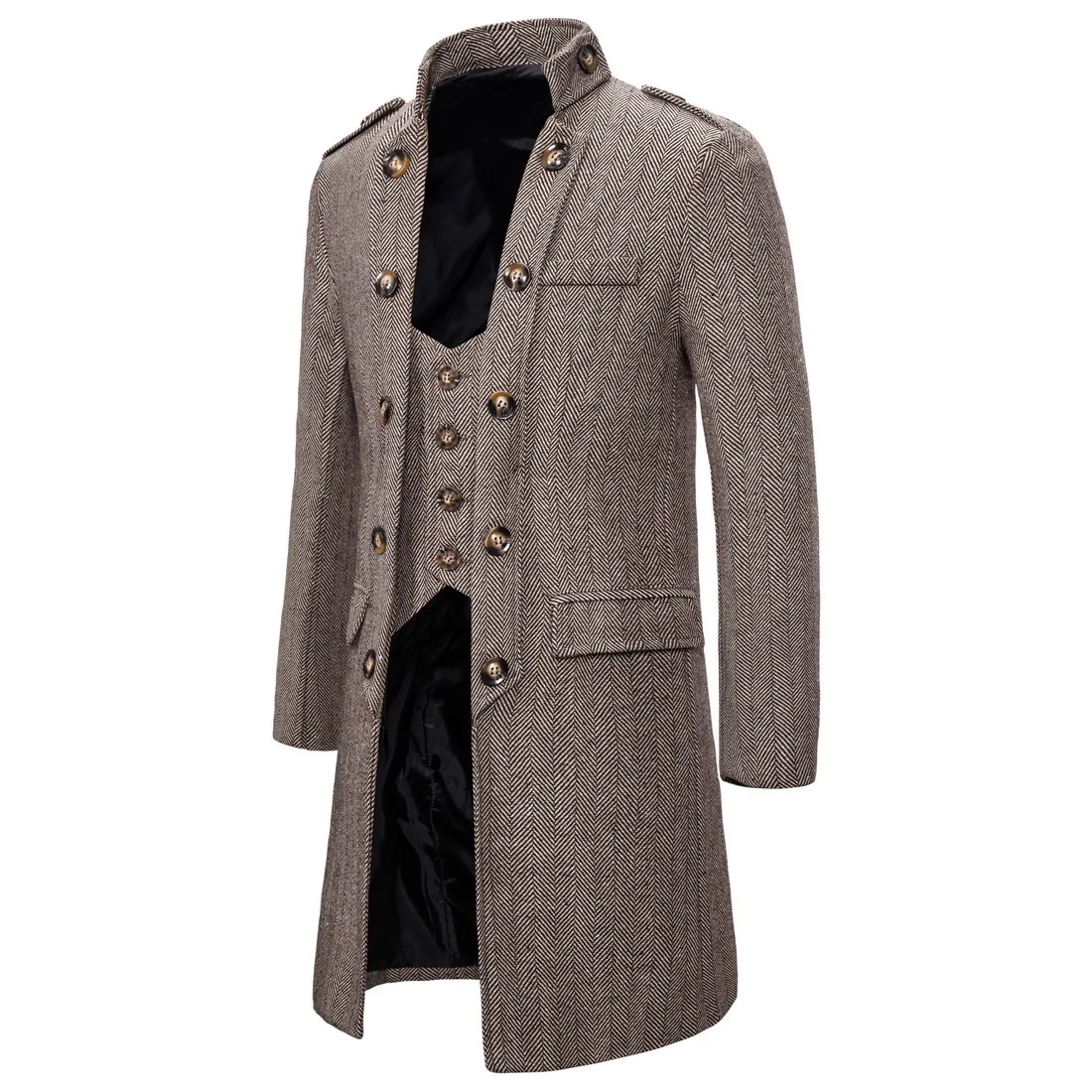 Spring and Autumn New Men\'s Coat Mid-Length Long-Sleeve Simple Casual Coat Men\'s Versatile Slim Fashion Trench Coat