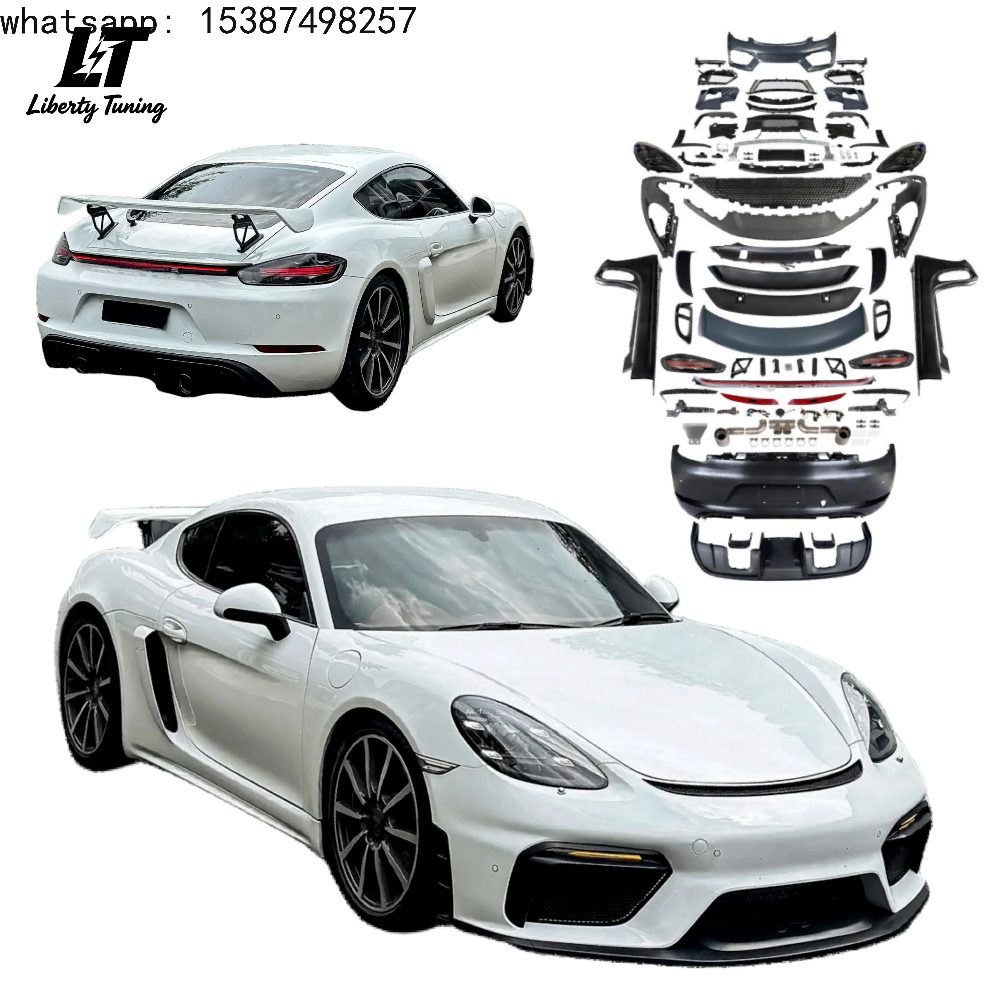 For Bodykit Porsche Cayman 981 2013-2016 Facelift to 2024 718 GT4 Style with Diffuser Lip Bumper Grill Fenders Hood High Quality