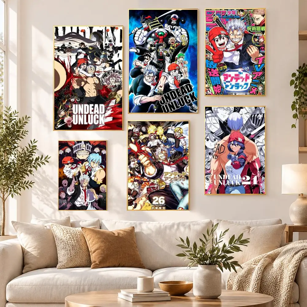 Anime Japanese Action Undead Unluck Poster PP Self Adhesive Wall Decor Aesthetic Bedroom Gaming Room Home Holiday Gift