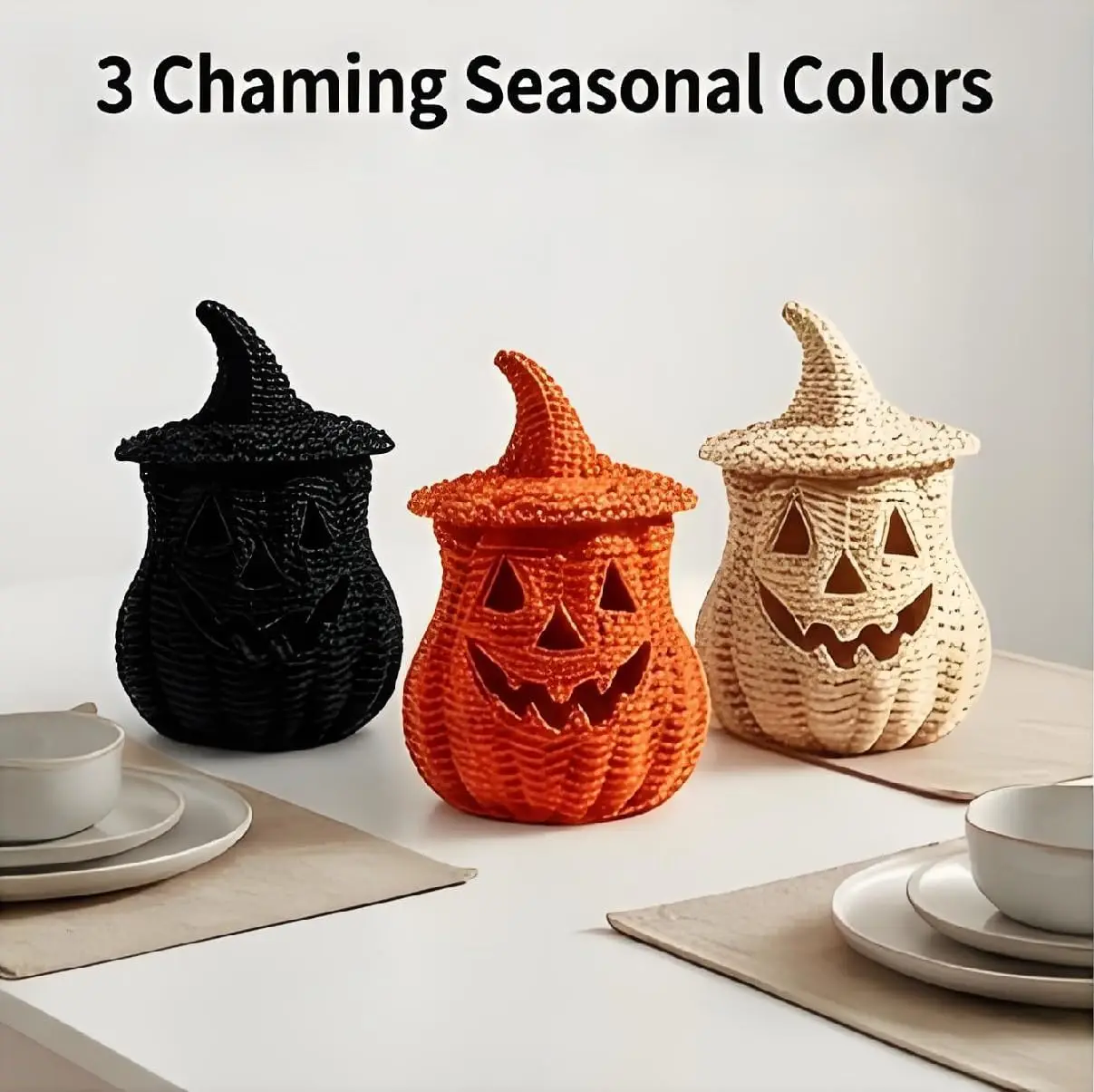 Witch Hat Lamp Halloween Decorations, Pumpkin Candle Holder with Lid | For Porch Front Door Mantel Room