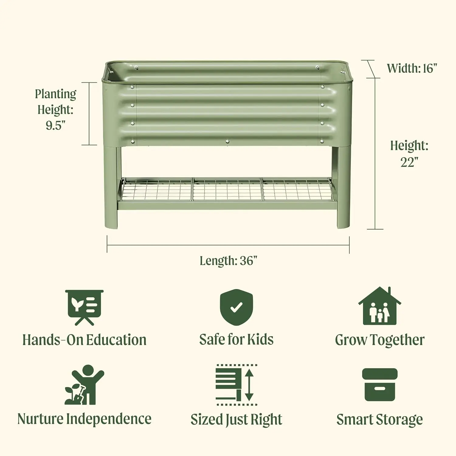 Elevated Raised Garden Bed For Kids, Outdoor Planter Box Stand Gardening Workstation, Backyard Patio Balcony Lawn Herb Vegetable Container, Safe Rounded Edges Bottom Storage Shelf, Modern Style, Pearl White, Single Piece