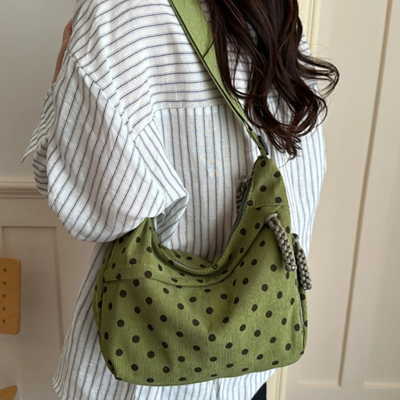 

Сумка-тоут в горошек, большая вместительная повседневная сумка через плечо в стиле кэжуал, женская сумка для ежедневных поездок, универсальная корейская модная сумка