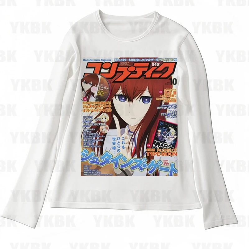 Anime Mode Tops Y2k Sommer Nette Tees Cartoon Gedruckt High Street Gothic Pendeln Rundhals Ärmel Langarm T-shirts