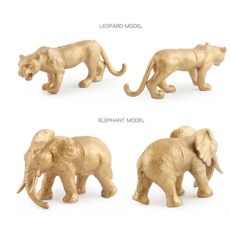 

AINY-7 Piece/Set Static Gold Edition Simulation Zoo Model Decoration Lion Rhino Giraffe Gift Decoration