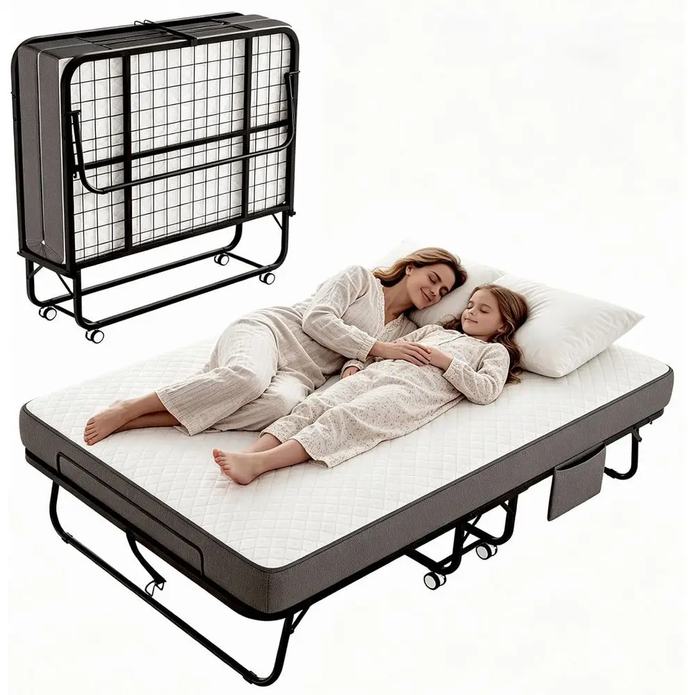

Extra-Large Twin Rollaway Bed with Memory Foam Mattress and Side Storage