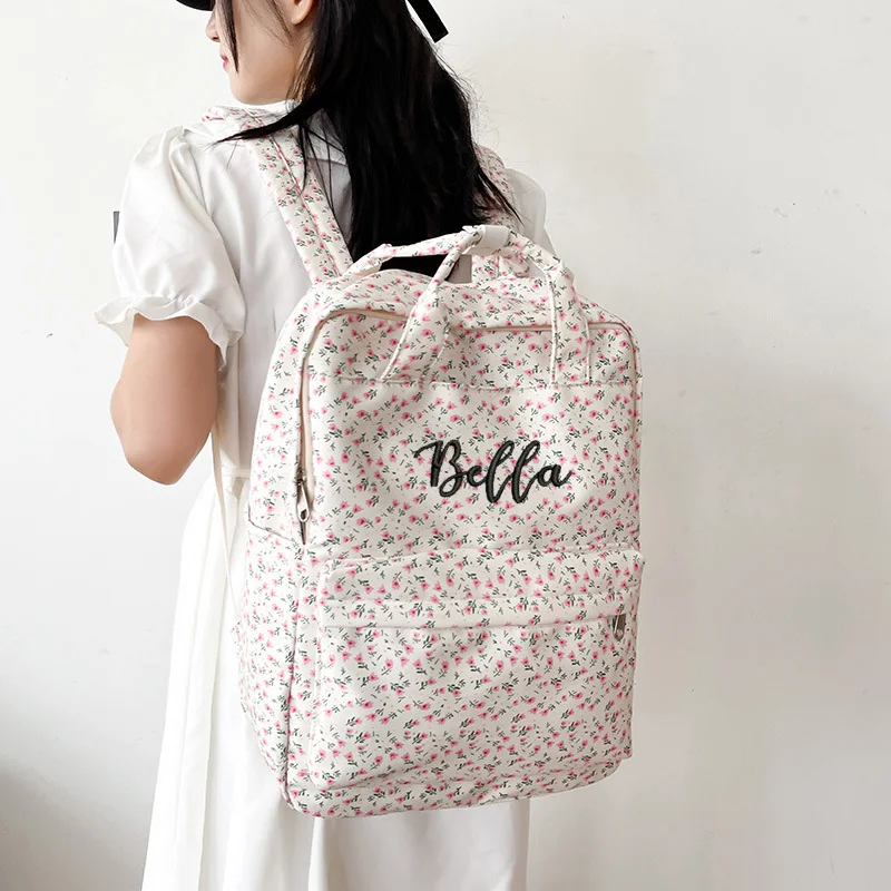 Bolsa de estudante flor fragmentada pequena, mochila versátil, estilo japonês academia, literatura arte arte