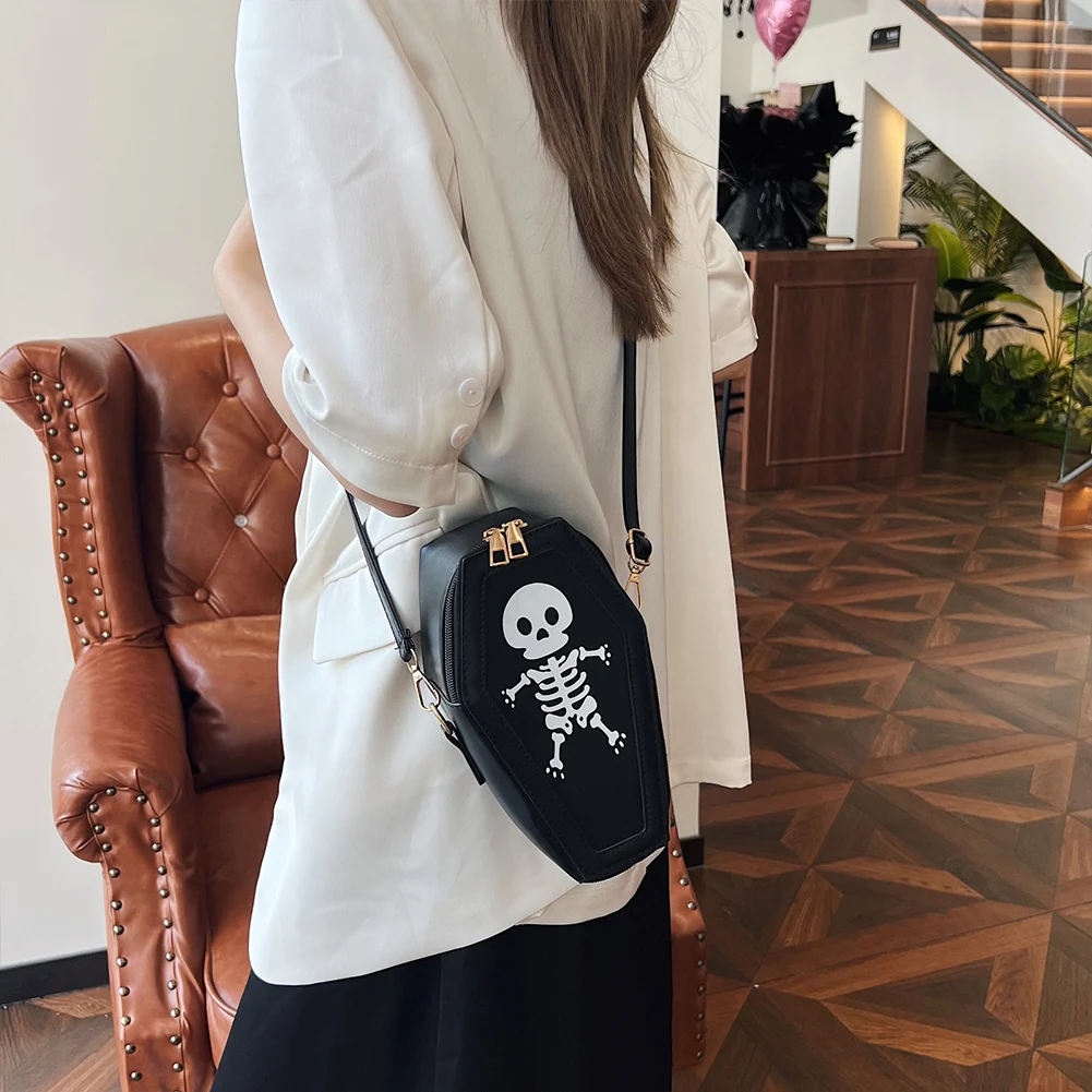 Gothic Shoulder Bag PU Leather Skull Print Crossbody Bag Women Halloween Bag Hobo Bag for Carnival Cosplay