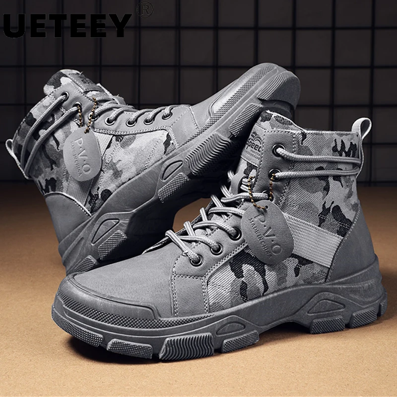 Autumn Winter New Military Boots Men Camo Desert Hiking Boots High-top Fashion Sneakers Work Safety Shoe Men\'s Plush Martin Boot