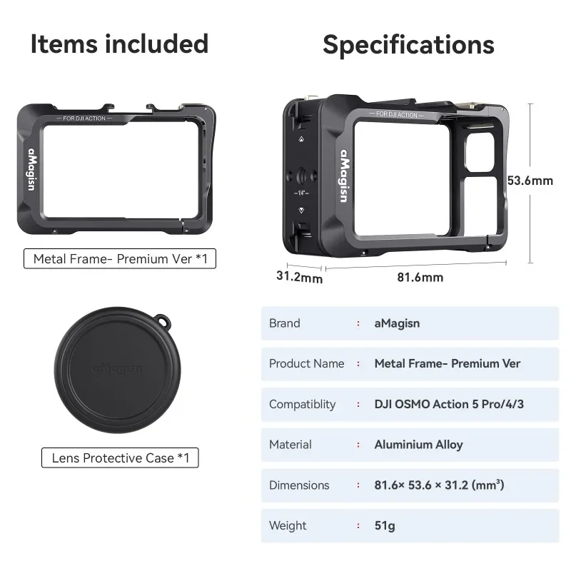 AMagisn-Cadre de protection pour DJI Action5Pro, 4/3 Metal Rabbit, Premium, Horizontal, Vertical, Shooting
