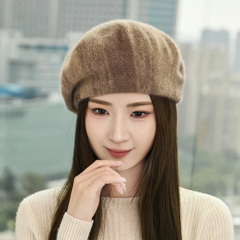 

100% Cashmere Beret Women's Autumn/Winter New Style Japanese Versatile Painter Hat British Retro Art Knitted Hat