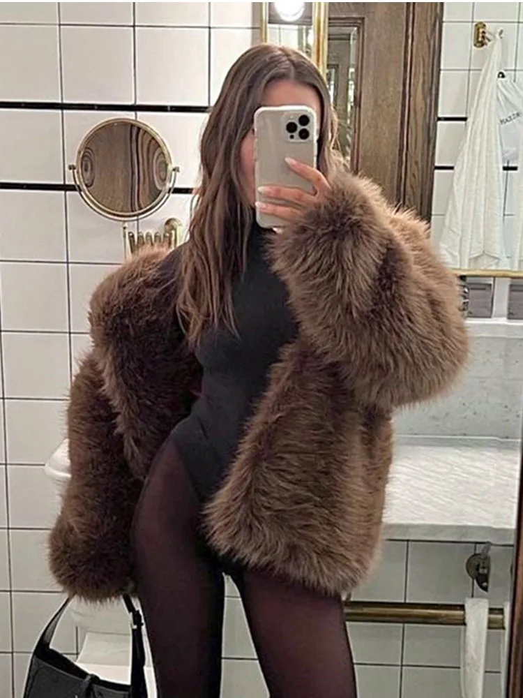 ZADORIN Nieuw in jassen en jacks Dames Overzise Lange pluizige witte nepbontjas Dameskleding Trend Revers Harige namaakbontjas