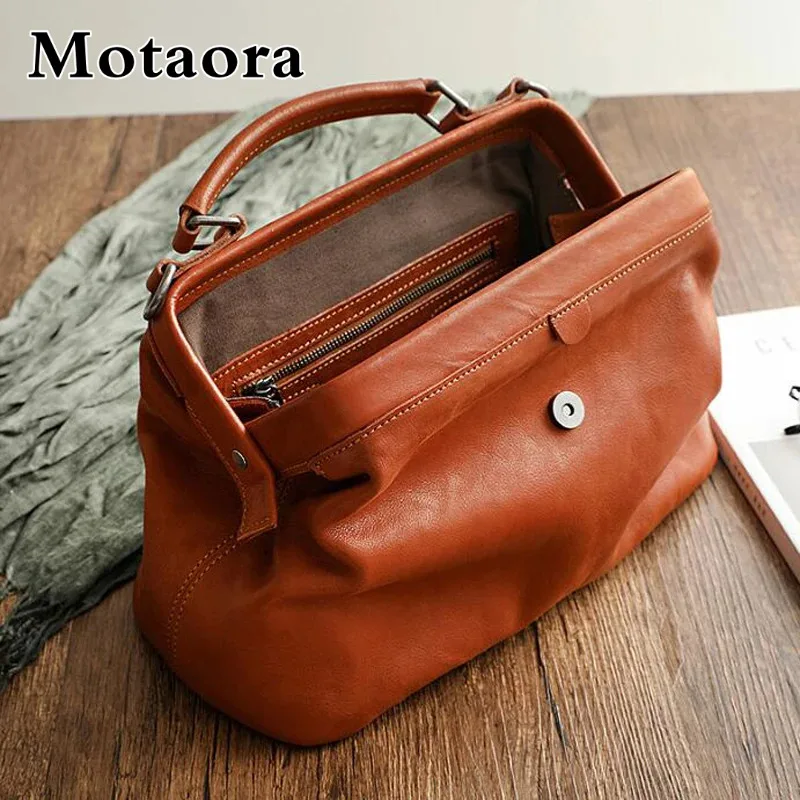 

MOTAORA Original Soft Buffalo Leather Doctor Bag Women's Vintage Shoulder Bag Crossbody Purse Spacious Cowhide Ladies Handbag