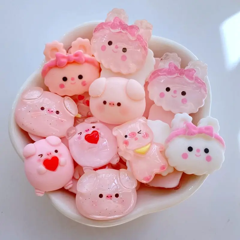 10Pcs New Cute Mini Piggy /Rabbit Flat Back Resin Cabochons Scrapbooking DIY Jewelry Craft Decoration Accessories