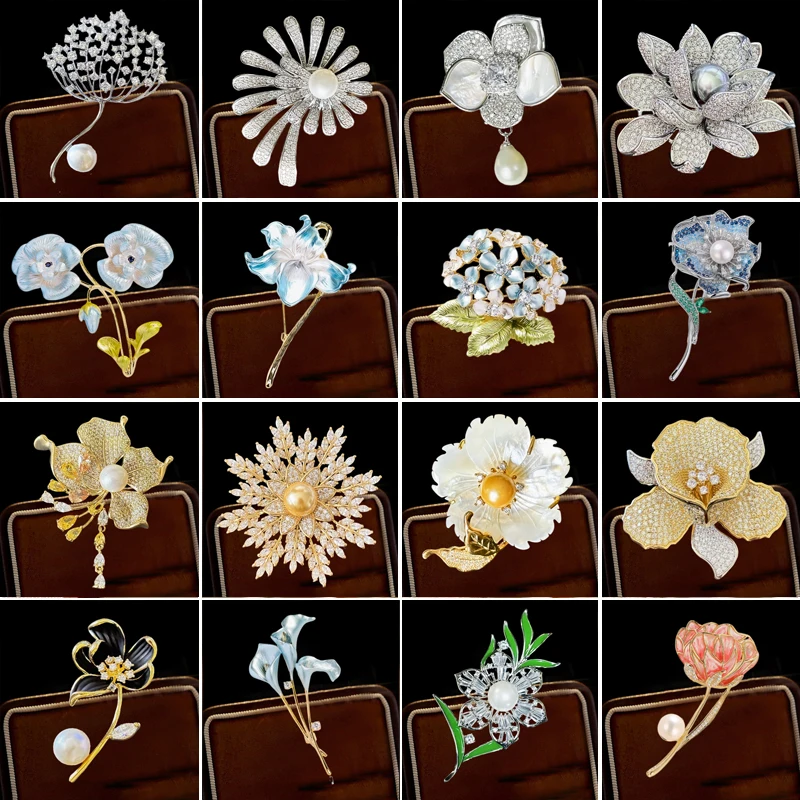 OKILY Fashion Enamel Flower Tuilp Broochpins AAA  Zircon Dandelion Snowflake Broche for Women's Summer dress Corsage Ornament