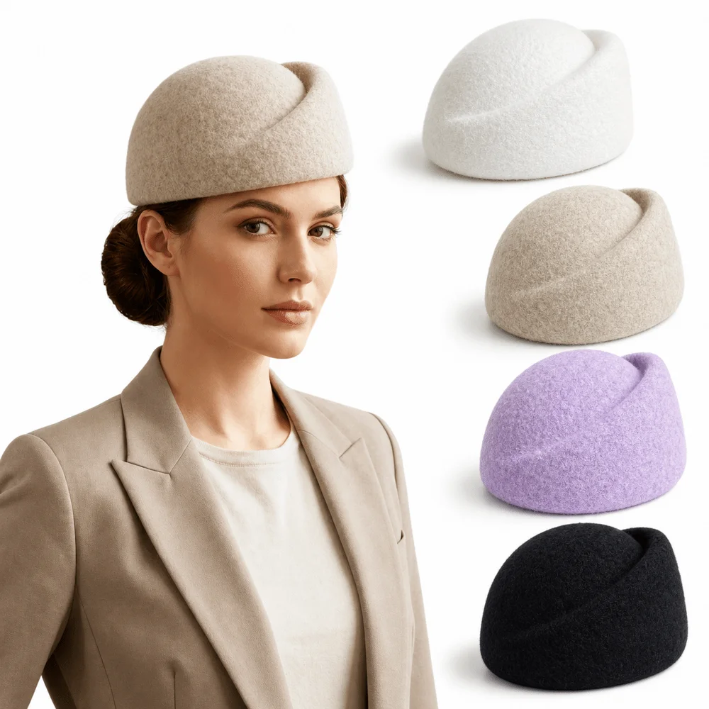 Classic Wool Blend Pillbox Hat Teardrop Hepburn Silhouette Painter Beret Foldable Brimless Dinner Hat For Women