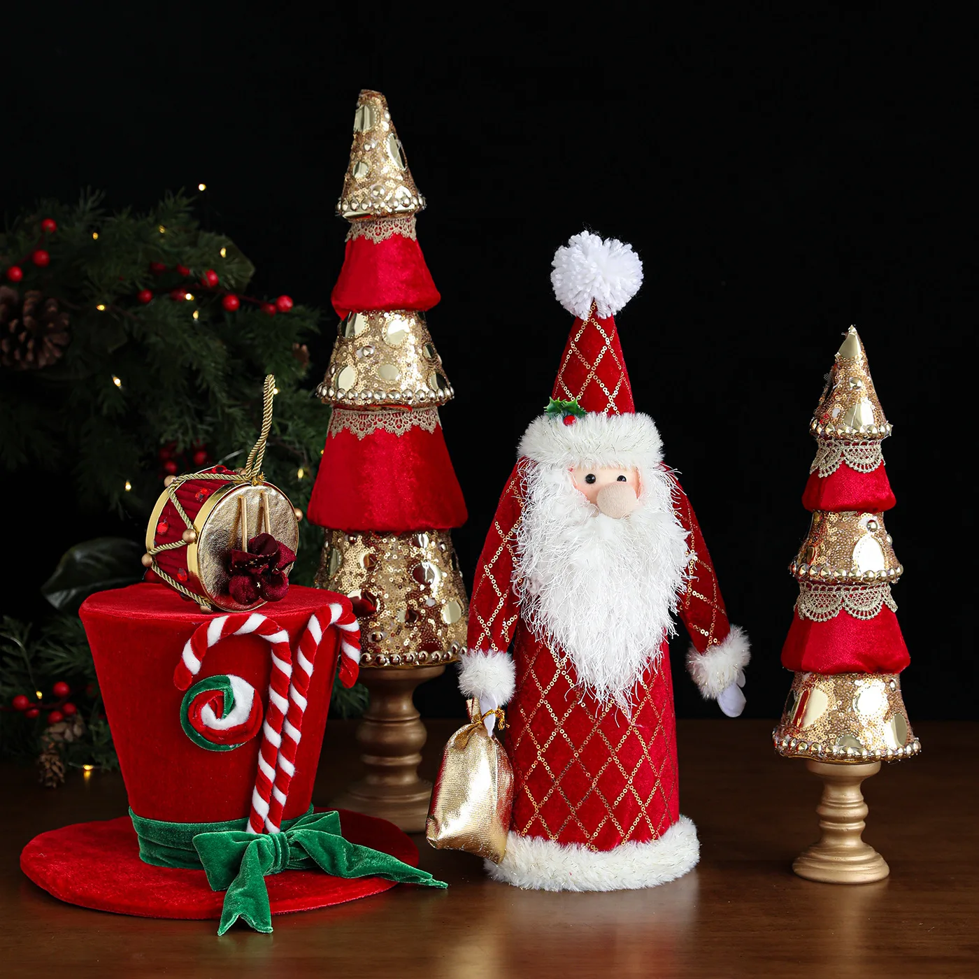 

New Year Gifts Red Foam Christmas Ornament Christmas Tree Hanging Gold Sequins High-grade Velvet Pearls Christmas Decorations
