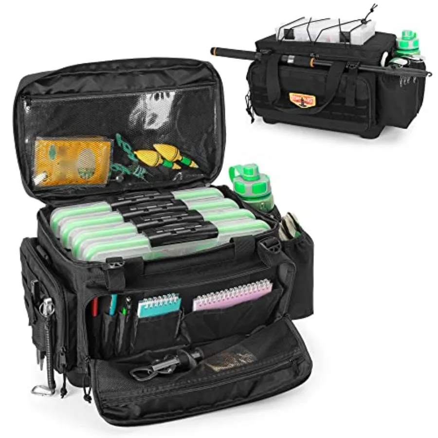 

Waterproof Fishing Tackle Bag with Waterproof EVA Bottom No Tackle Boxes in Package,Soft Tackle Box Storage Bag with Rod Holder