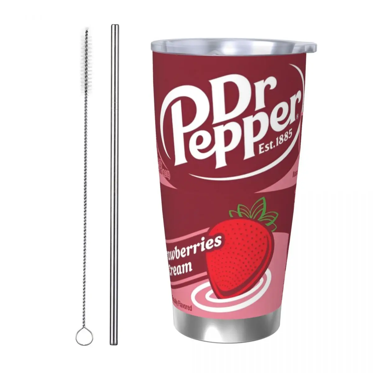 

Dr Pepper Strawberries Cream Tumbler Vacuum Insulated Drink Cute Thermal Cup with Lid Straw Double Wall Mugs Hot Cold Drink