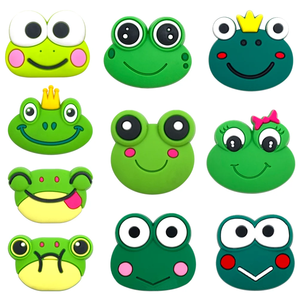 10pcs Cartoon Frog Shoe Charms DIY Accessories Buttons Decorations Fit Bubble Slides Sandals for Kids & Adults