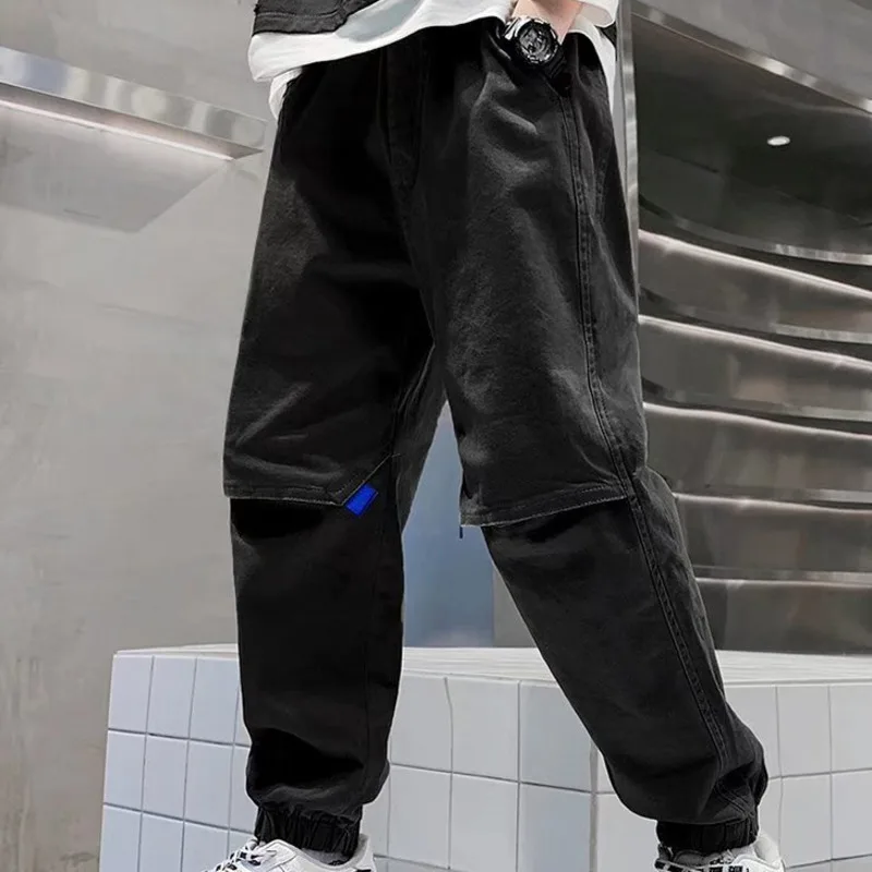 New Summer Children Pants Little Boys Trend Hip Hop Bind Feet Long Pants Handsome Fried Street Children Work Pants 110-170cm