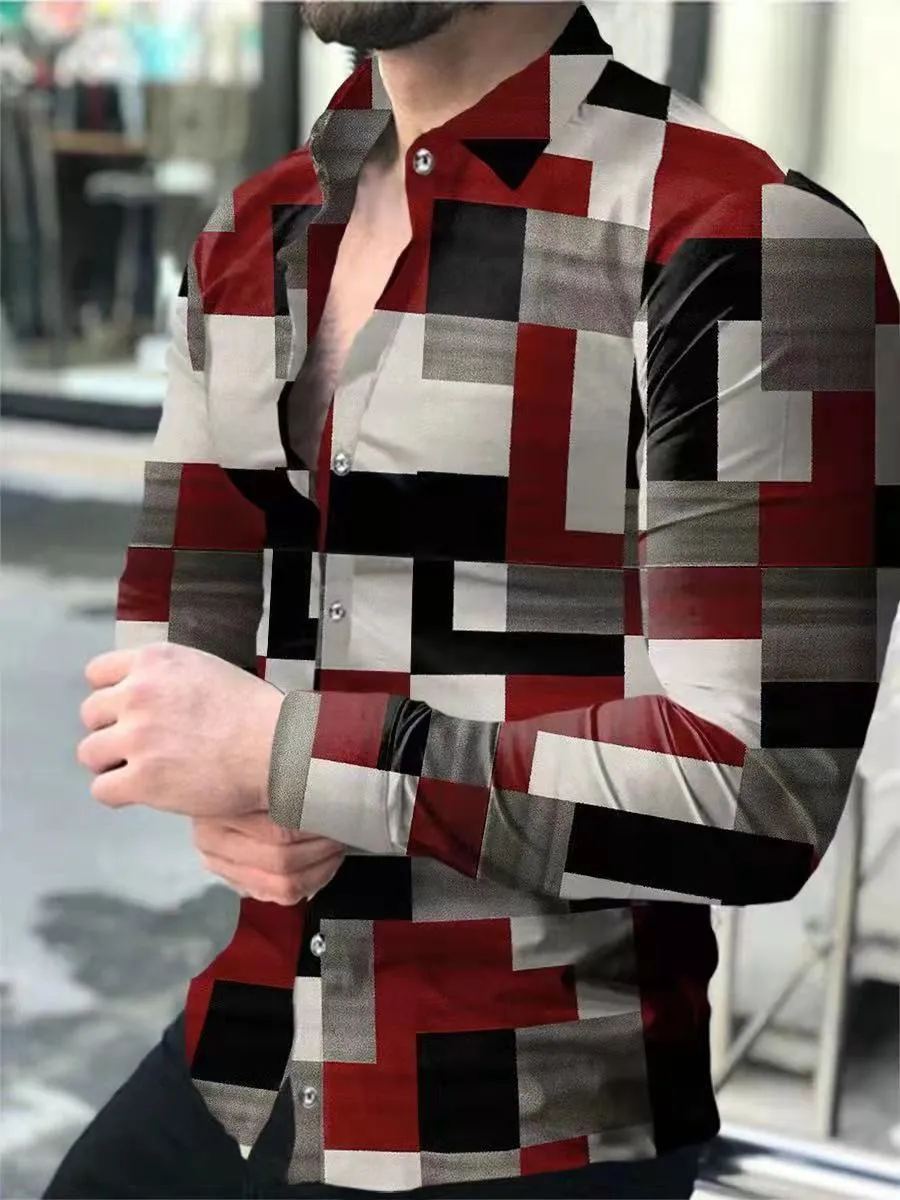 New high-end men\'s long-sleeved casual printed shirt for social events and luxurious fashion parties.