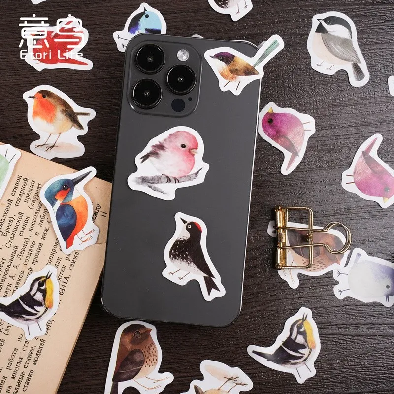 46 Pcs Kawaii Birds Stationery Stickers Vintage Label Travel Stickers Decorations Scrapbooking Diary Albums Journaling