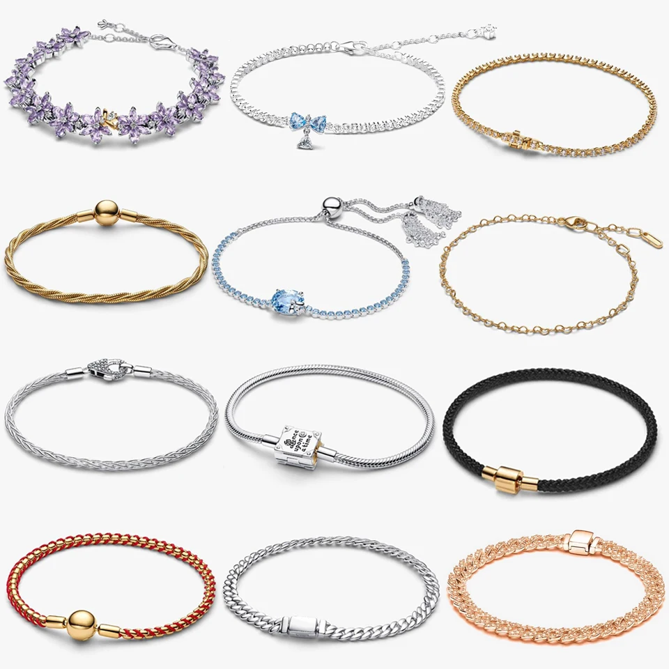 

2026 New 925 Silver Sparkling ME Purple Flower Bee Weaving Storybook Sliding Tennis Bracelet Exquisite DIY Charm Jewelry Gift