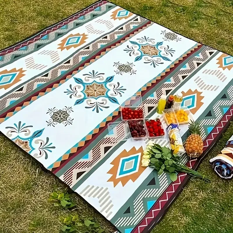Ultrasonic Camping Picnic Mat Thickened Ethnic Pattern Waterproof Beach Mat for Outdoor Spring Outing