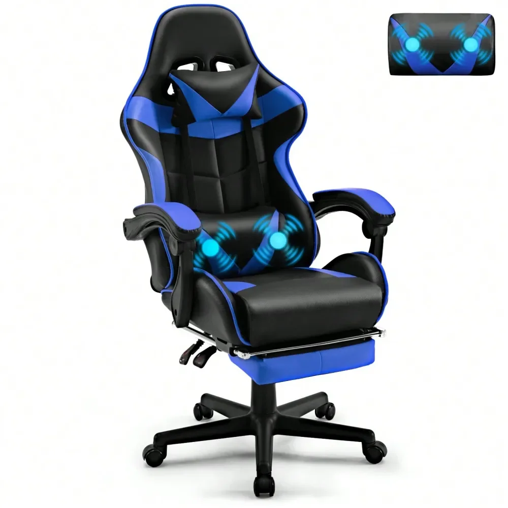 Gaming Chair With Footrest And Lumbar Support, Ergonomic Game Chair Height Adjustable Racing Gaming Chair With Headrest