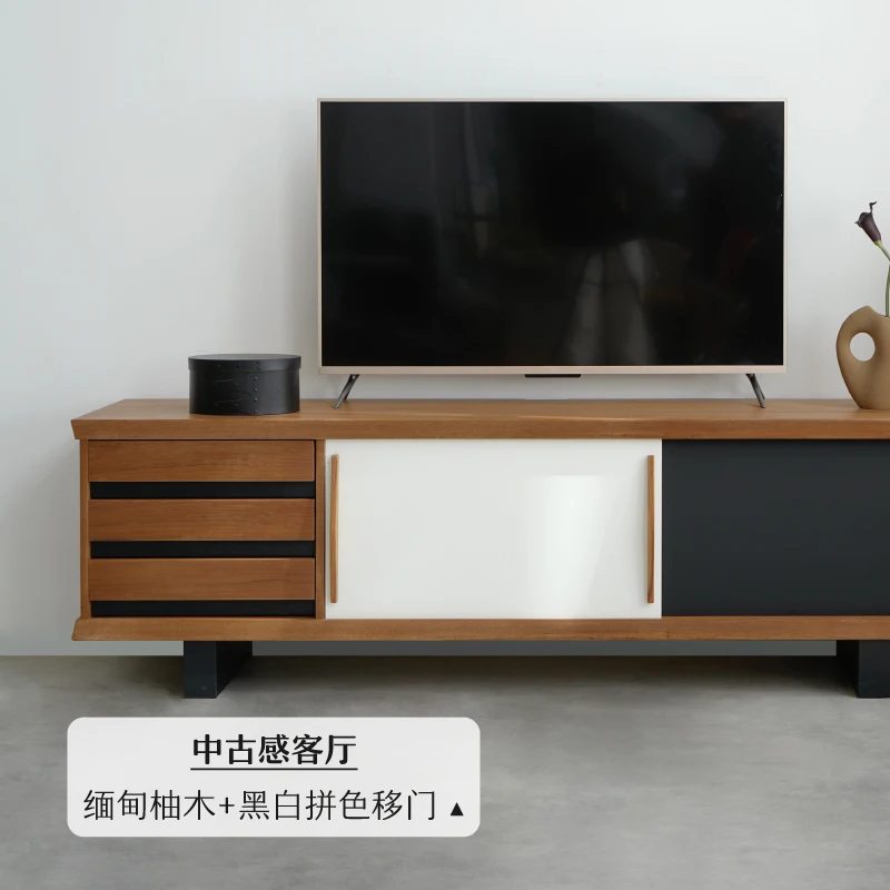 Pellion خزانة تلفزيون الشمال الرجعية خشب الساج غرفة المعيشة في القرون الوسطى شقة صغيرة تلفزيون خزانة تخزين الباب المنزلق #2