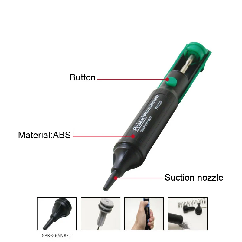 ProsKit-Pompe à dessouder 8PK-366N-G, 18 ventouses de soudure, odorà dessouder pour BGA PCB SMD, réparation de carte mère