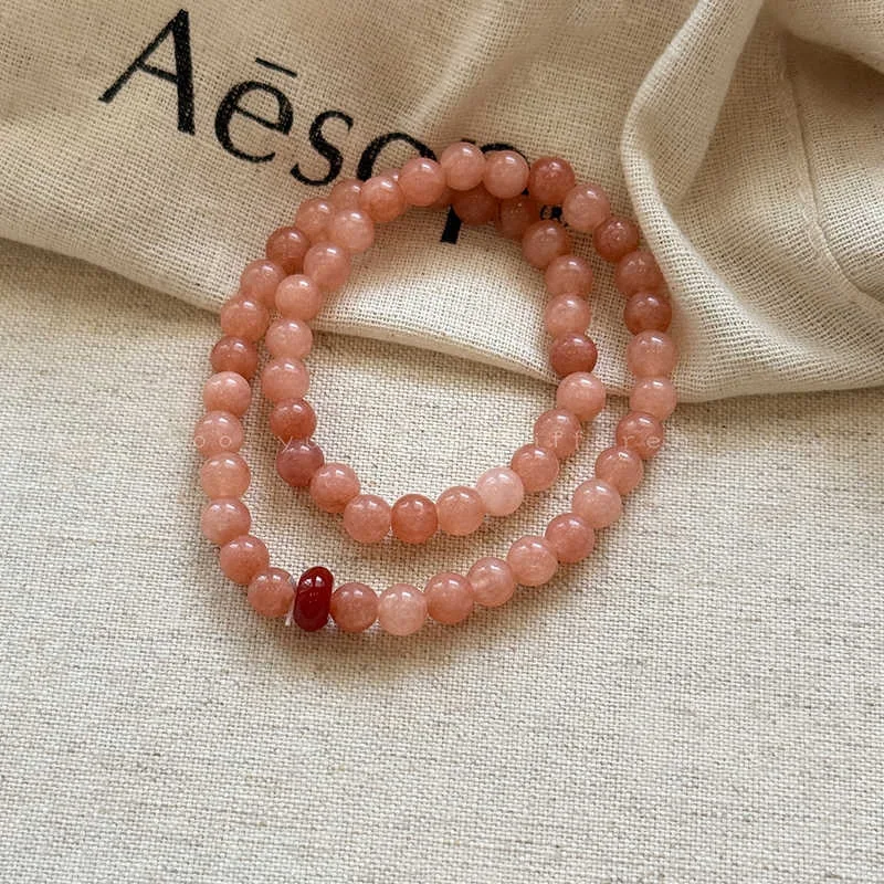 Natural Sunstone Double Circle Agate Stackable Beaded Bracelet