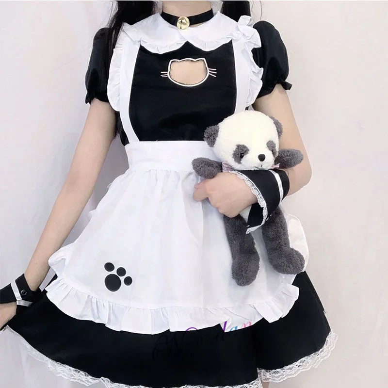 Sexy gato negro chica mujer fantasía traje de sirvienta francesa hombres gótico dulce vestido de Lolita Anime Cosplay disfraz de talla grande XXXL XXXXL