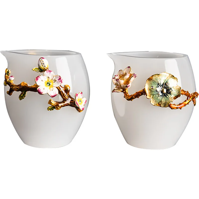 Jade porcelain white porcelain fair cup enamel color thickened glass tea set glaze