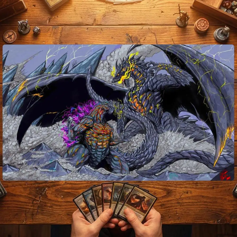 Two Monsters Battle Thunder Mountain TCG Playmat 35X60CM Magic Card Battle Mat Non-Slip Durable Stitched Edge Tabletop Playmat