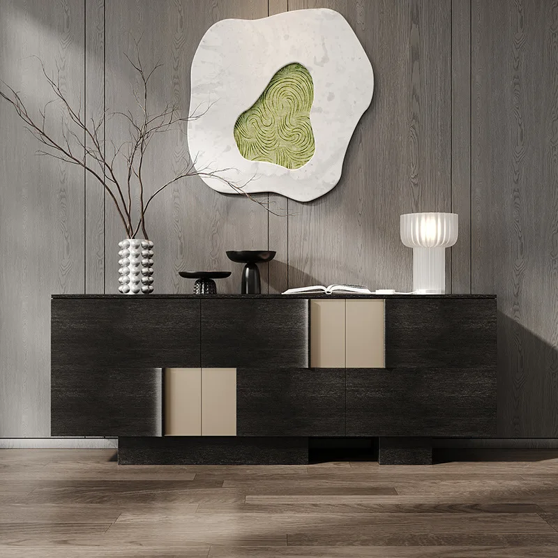 Armoire latérale de salle à manger de luxe légère italienne, armoire de rangement murale intégrée, armoire de porche moderne et simple de styliste en bois massif