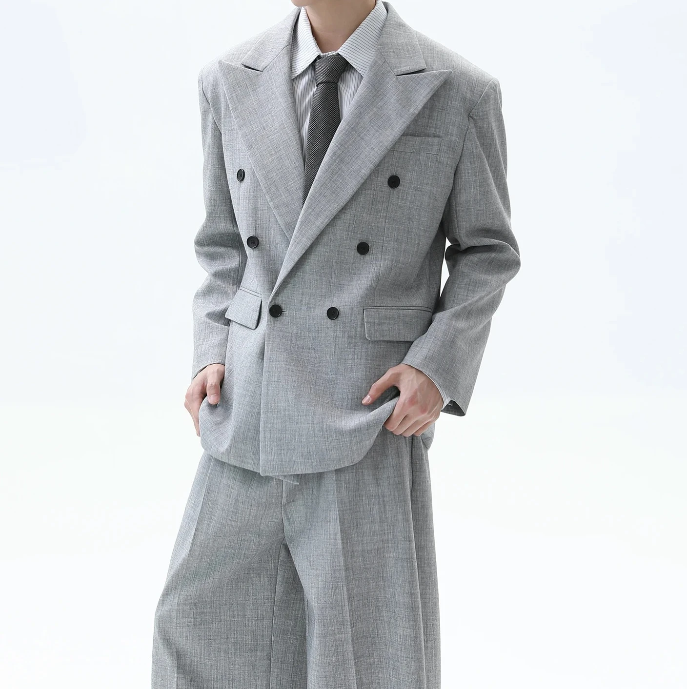 Suit Set Vintage V-neck Blazers Set Men's Classic Texture Suit Jacket Loose Fitting Trousers Casual Pants High-end Autumn2pieces