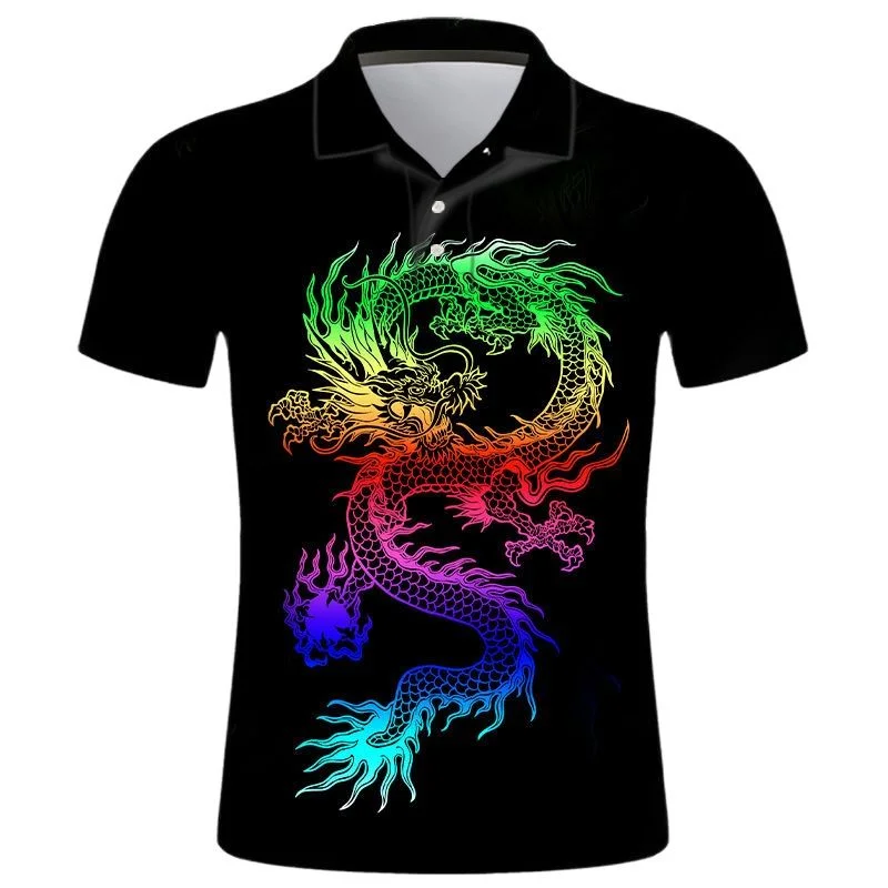 

New summer 3D printed Dragon polo shirt men fashion camisas streetwear casual Harajuku lapel short sleeve t-shirt