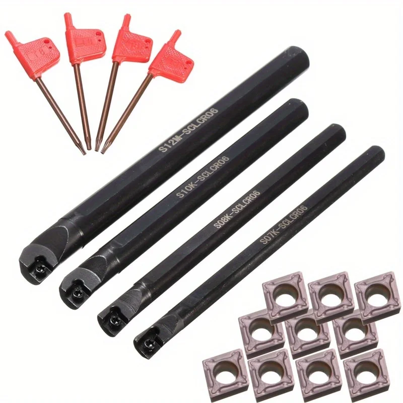 

4 Set of 7/8/10/12Mm Sclcr Lathe Boring Bar Turning Tool Holder+10Pcs Ccmt 0602 Carbide Insert Blades for Lathe Turning Machine