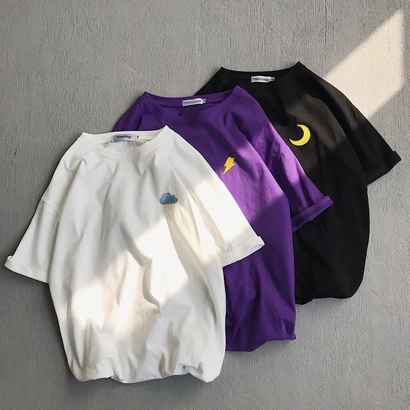 Fioletowa męska koszulka letnia japońska koszulka z krótkim rękawkiem Harajuku Baggy elementy z kreskówek Top Casual Oversized Man Clothes