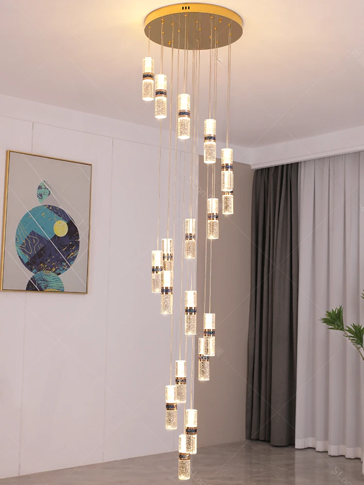 

Shilan luxury villa revolving staircase lamp bamboo chandelier crystal high-altitude duplex building hollow living room lamp