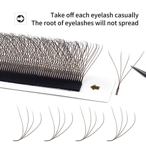 Imagen 2 del producto Extensiones de pestañas MENGLUKE marrón 4D en forma de W, pestañas individuales de alta calidad, ventiladores de volumen prefabricados con floración automática