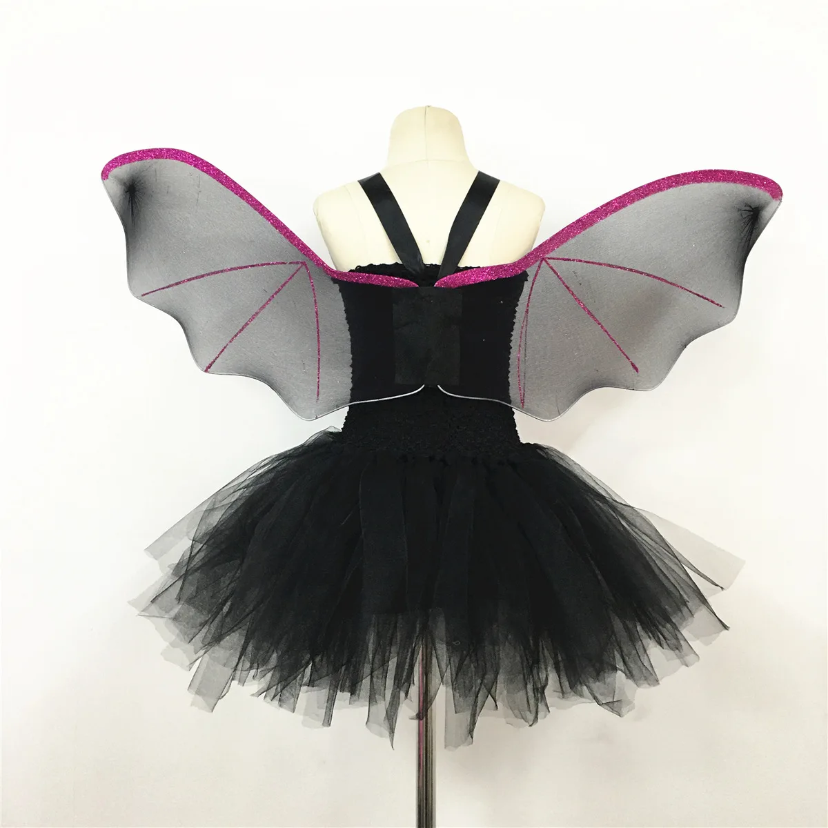 Bat Sling Tutu Dress Soft Tulle Layered Outfit Elegant Flowy Skirt Garment Masquerade Stage Show Banquet Light Ruffle Party Robe