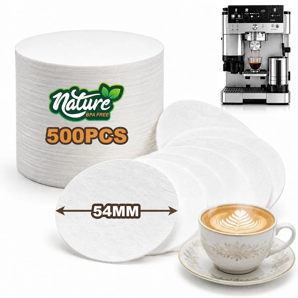 Disposable Coffee Filter for Ninja Luxe Café, Sage & Breville, Espresso Paper Filters Fits 54mm Portafilter Basket, Round, White