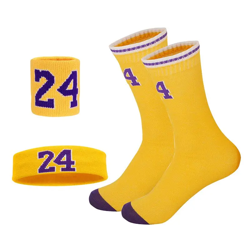 Basketball Accessory Set Socks Headband Wrist Brace Basketball Sweatband Wristband Set Sports Socks For Boys Girls 6-8Y