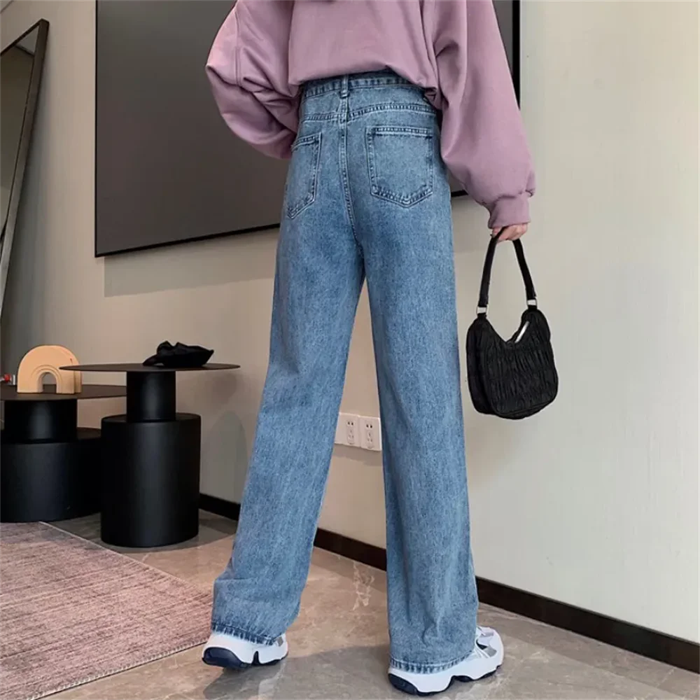 High Waist Fashion American Vintage Streetwear Y2K Casual Wide Leg Jean Female Denim Trouser Baggy Denim Pants Blue Women Jeans