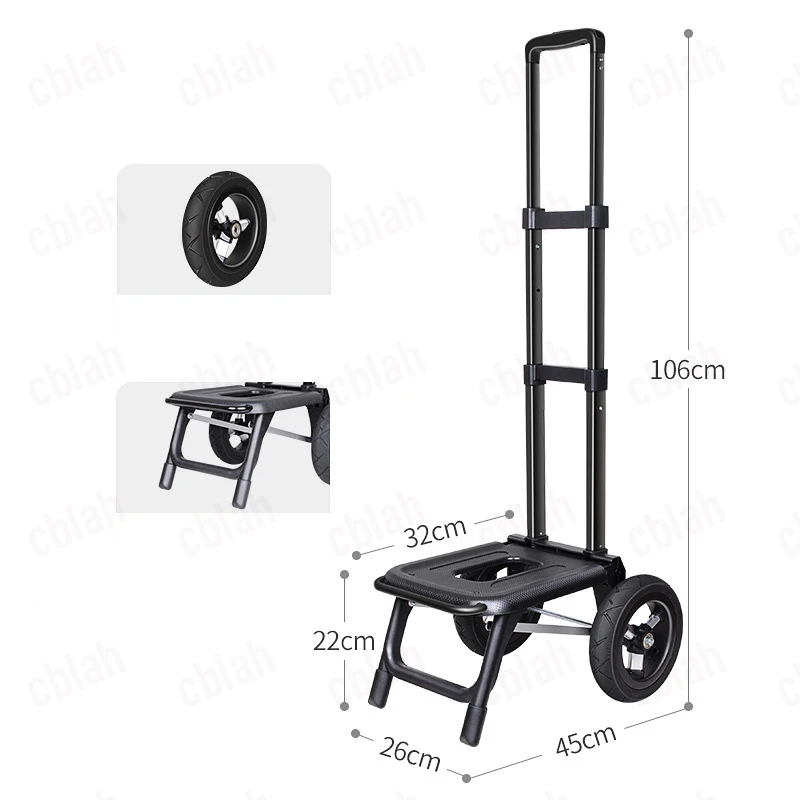 21cm Big Wheels Trolley Aluminum Alloy Pull Rod Portable Shopping Cart Folding Telescopic Hand Truck Luggage Trailer Grocery