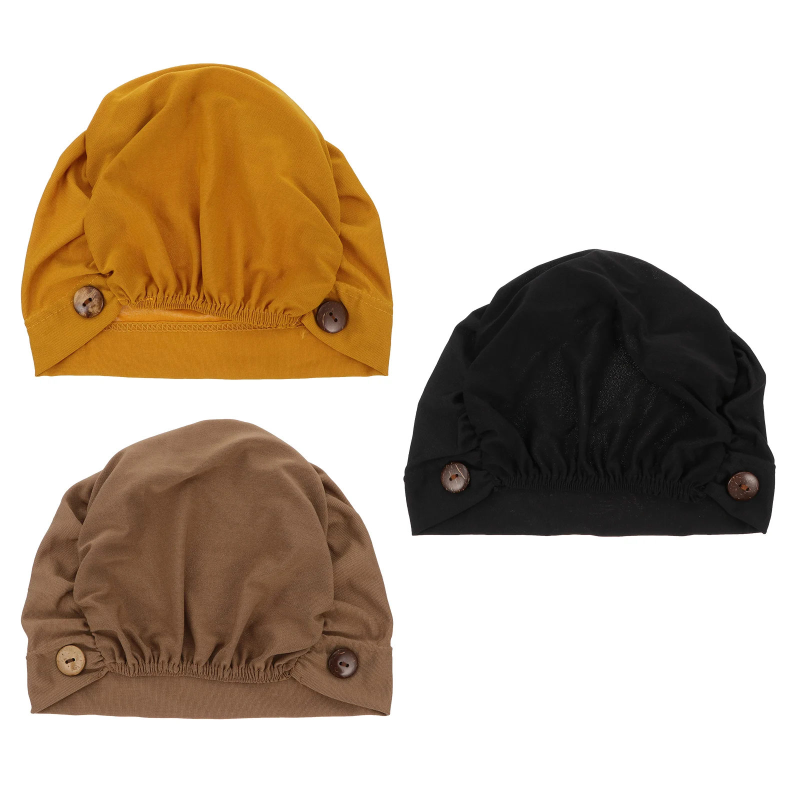 

3pcs Turban With Buttons Stretch Headband Comfortable Wrap For Women Chemo Cap Night Hat Headscarf Bouffant Cap